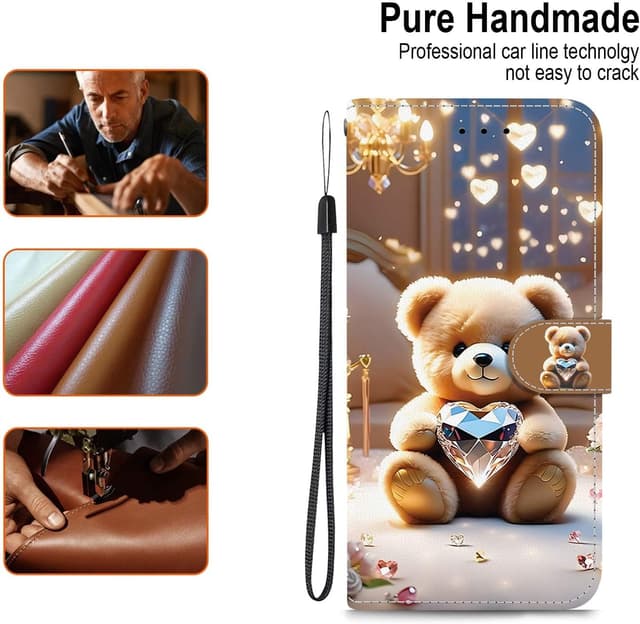 Detalle 2 de TUUTPU Handyhülle für Samsung Galaxy S22 5G – Klapp-Flip-Case mit Kartenfach, Magnetverschluss und Standfunktion (Diamantbär)