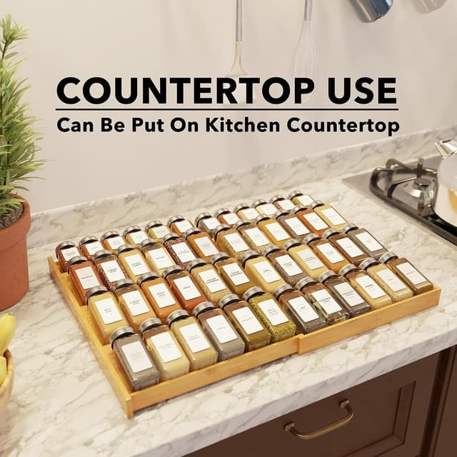 Detalle de SpaceAid Bamboo Spice Drawer Organizer (Expandable 4-Tier Insert for 3"-Deep Drawers)