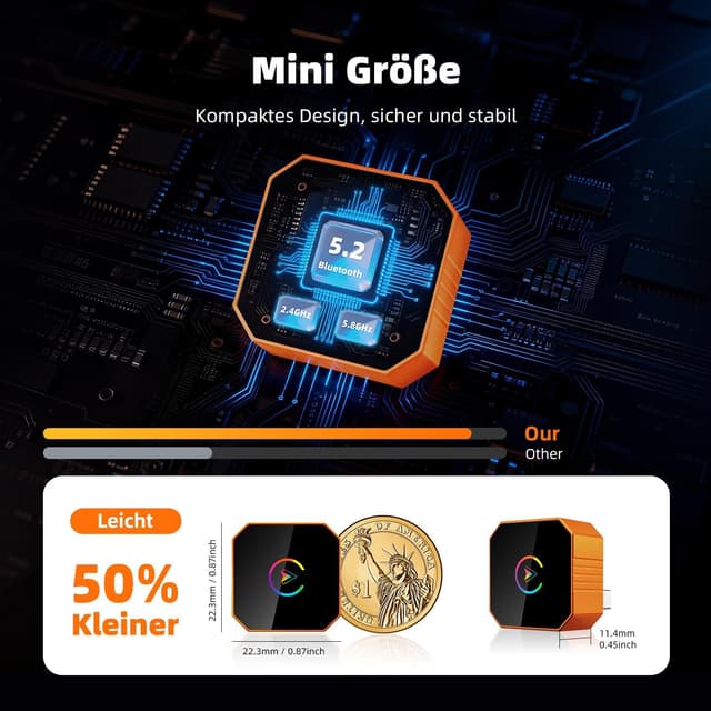 Detalle 2 de MYCIMRE Adaptateur CarPlay sans fil 2026 (Wi‑Fi 5,8 GHz, USB-C/USB, iPhone 6+ iOS 10+)