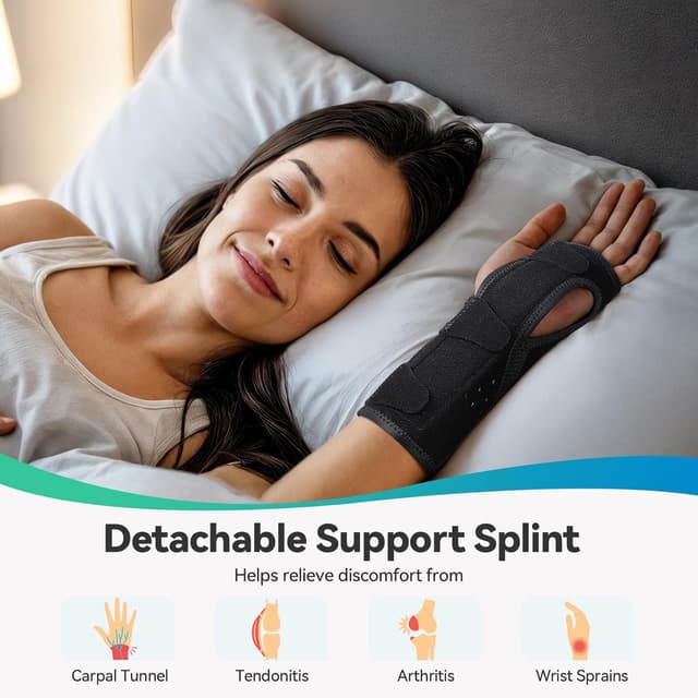 Detalle de AGPTEK Carpal Tunnel Wrist Support for Night Sleep (Night-Use Fitted Splint, Cushioned Pads) – Size S