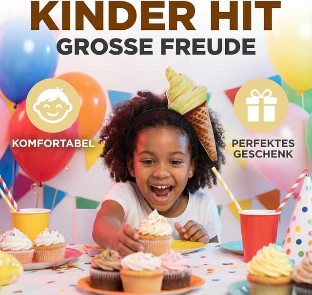 Detalle 2 de Beavorty bandeau en forme de cornet de glace en tissu doux, accessoire de fête (unisex)