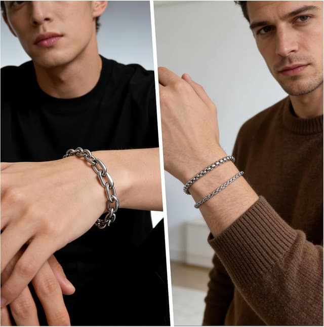 Detalle 2 de JENCVNL Herrenarmband im Set (5 Stück) aus Edelstahl, Silberfarbene Panzerkette