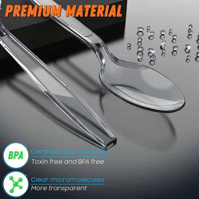 Detalle de Dipoo 6.8" Clear Plastic Spoons (BPA-Free, Heat-Resistant) Heavy Duty Disposable Cutlery, 84 Count