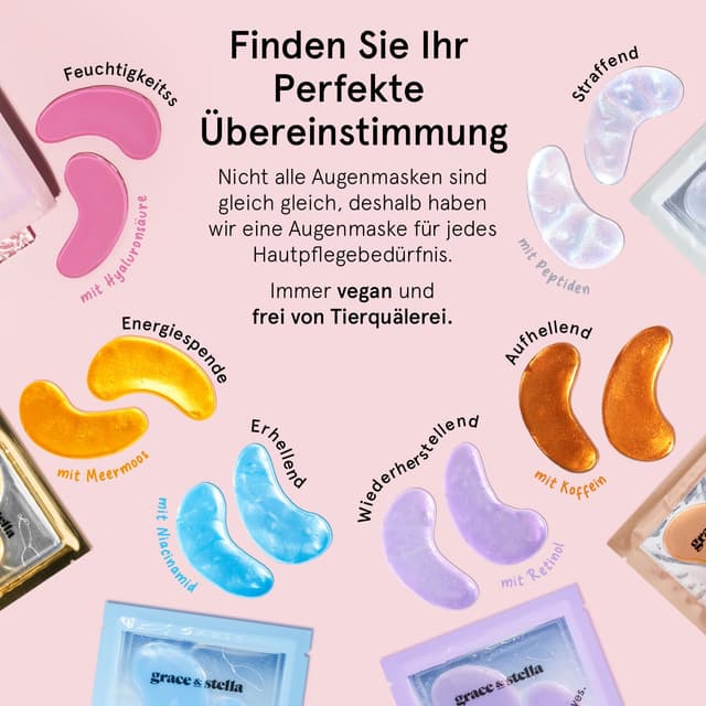 Detalle de grace & stella Augenpads gegen Augenringe und Schwellungen mit Peptiden & Reis-Extrakt (24 Paare)