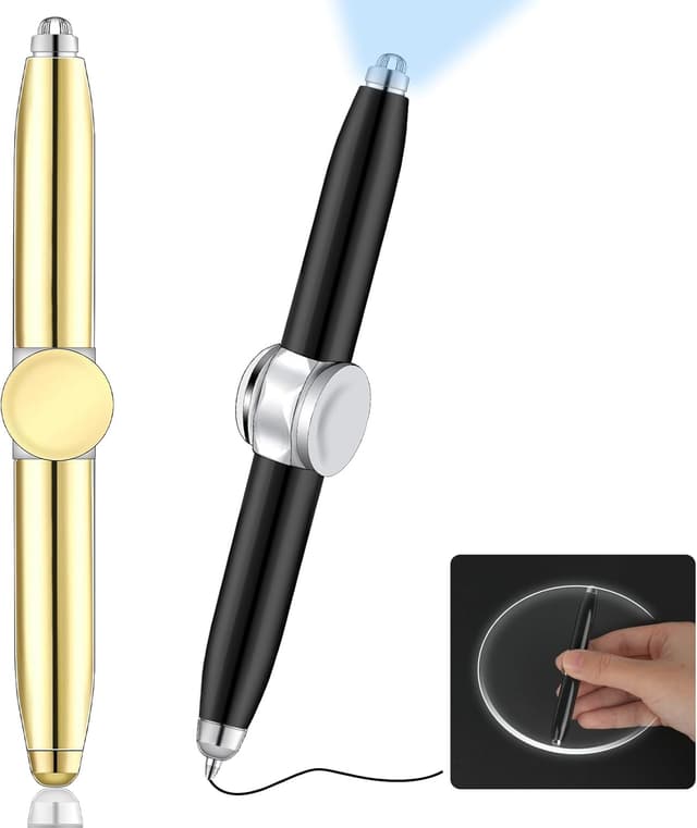 Detalle de AUAUY 2PCS Spinning Pen with LED Light (Black & Gold) – rotating fidget ballpoint pens