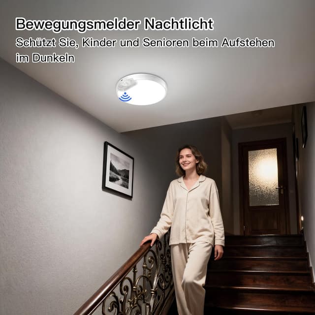 Detalle 2 de Homelist LED Akku Deckenleuchte mit Bewegungsmelder, 8.000 mAh und Fernbedienung – dimmbar für Bad, Flur & Keller