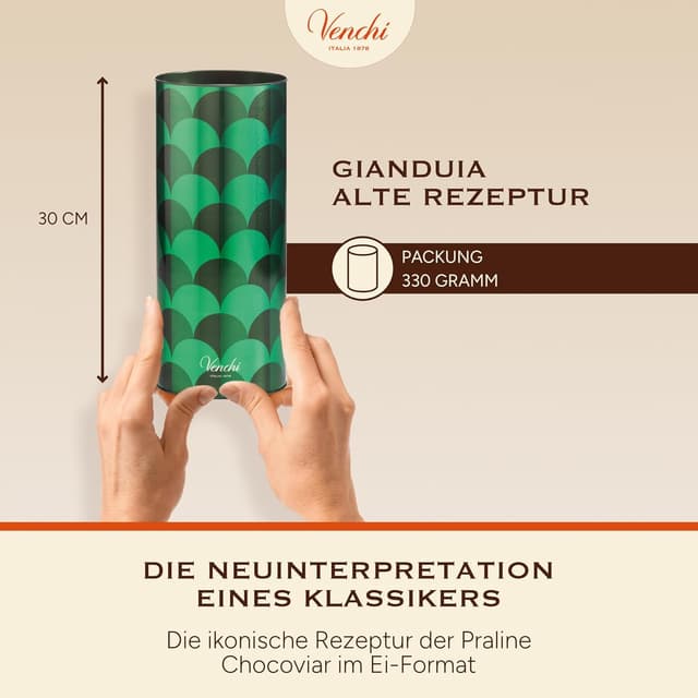 Detalle de Venchi Chocoviar Gianduja-Schokoladenei (330 g) mit „Piemont-Haselnüss“, glutenfrei & Überraschung