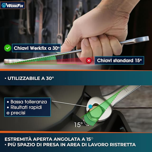 Thumbnail 6 de WERKFIX set 12 chiavi inglesi combinate a forchetta e anello da 6 a 22 mm