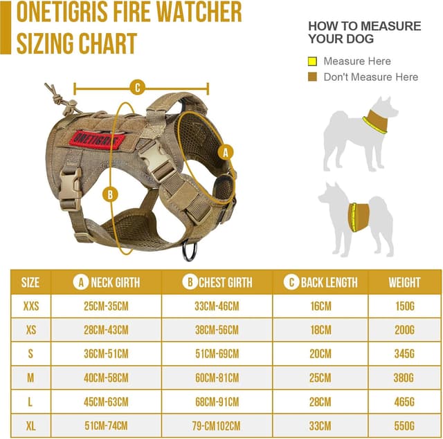 Detalle 2 de OneTigris FIRE WATCHER taktisches Hundegeschirr mit 1 Griff und MOLLE (1000D Nylon), XL, Braun