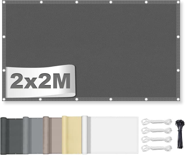 Detalle de Sonnenschutz Netz Balkonumrandung 95% UV Schutz: wasserdichtes Sonnensegel mit Ösen (2x2 m), Dunkelgrau