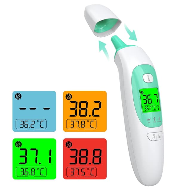 Detalle de KKmier Non Contact Digital Forehead & Ear Thermometer (CE certificated) with 3-colour fever alarm