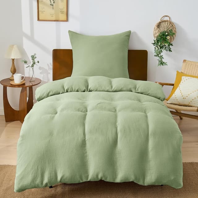 Detalle 2 de BEDELITE Musselin-Bettwäsche 135x200 aus Baumwolle (2-teilig, Reißverschluss) in Hellgrün