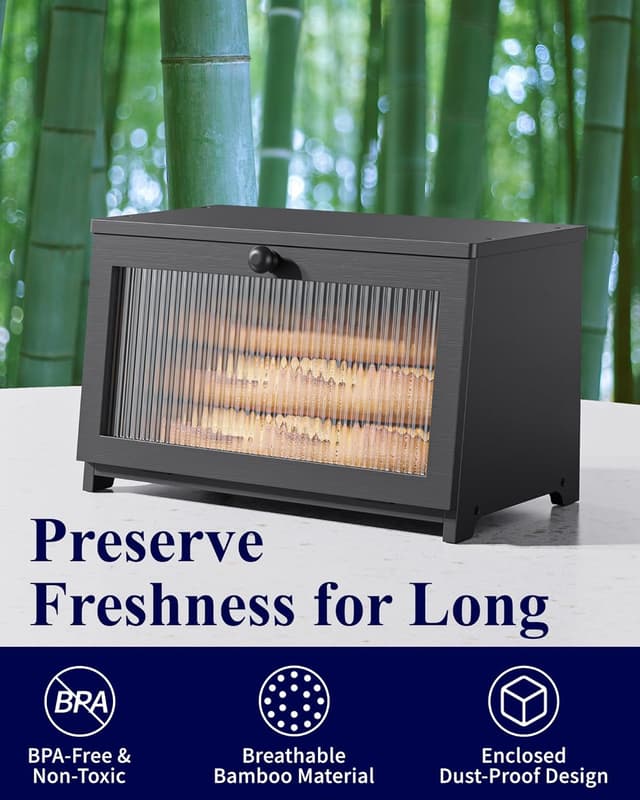 Detalle 2 de Kitsure Wooden Bread Box with Magnetic Acrylic Door and Large Capacity Storage