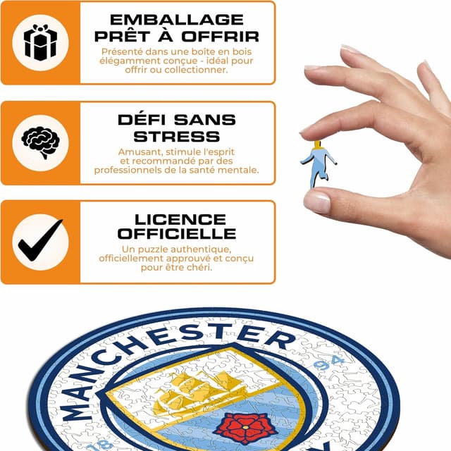 Detalle de Iconic Puzzles Manchester City (Logo) – Puzzle en bois sous licence officielle, 150 pièces, taille S