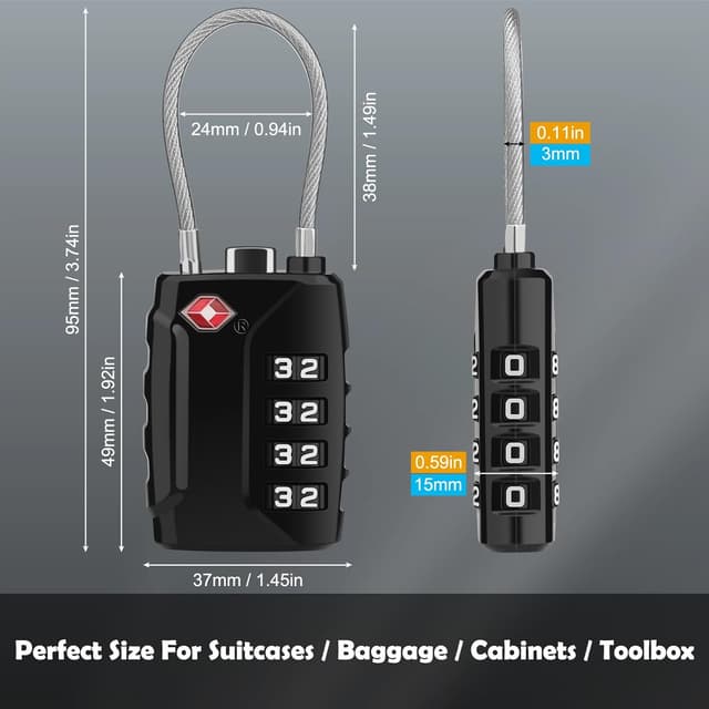 Detalle 1 de Diyife TSA Luggage Locks (2 Pack) – 4 Digit Combination Padlocks with Long Shackle for Suitcases & Bags