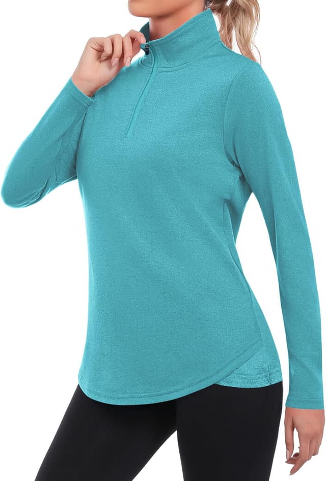 Detalle de PINSPARK Maglietta sportiva da donna UPF 50+ a maniche lunghe con collo alto e zip 1/4