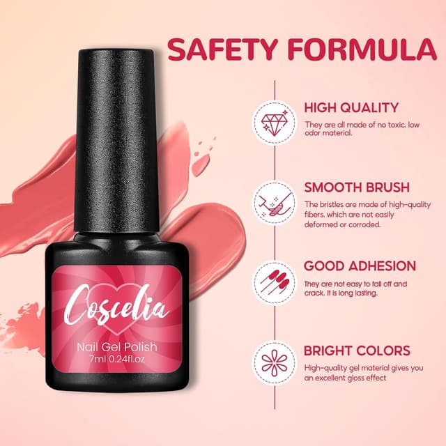 Detalle de COSCELIA Vernis Semi Permanent UV/LED – Lot de 20 vernis gel Rouge Rose Orange pailleté