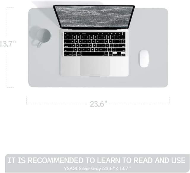 Thumbnail 6 de YSAGi Non-Slip Desk Pad (60 x 35 cm) – Waterproof PVC Leather Desk Protector & Large Mouse Pad, Silver Grey