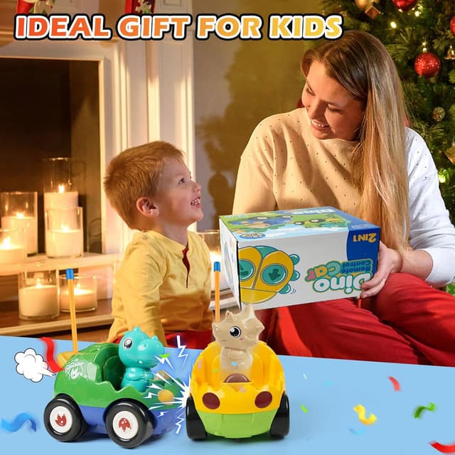 Thumbnail 6 de QPOU 2-Pack Remote Control Dinosaur Toy Car Set (with Lights & Music) for Kids 18+ Months