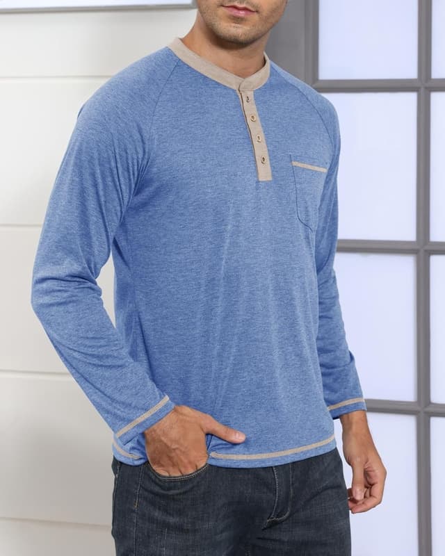Detalle 2 de LAOARA Men’s Long Sleeve Henley T-Shirt with 4-Button Placket and Pocket