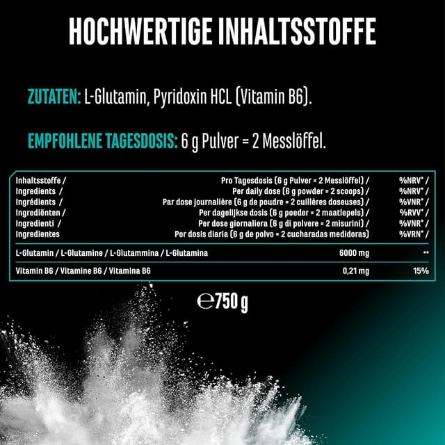 Detalle de L-Glutamin Pulver 750 g (Premium Qualität) – rein, vegan & unaromatisiert