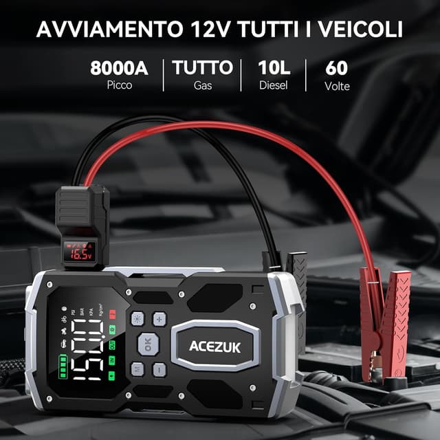 Detalle 2 de ACEZUK Avviatore Batteria Auto 12V 8000A con compressore 150 PSI e display 3,4