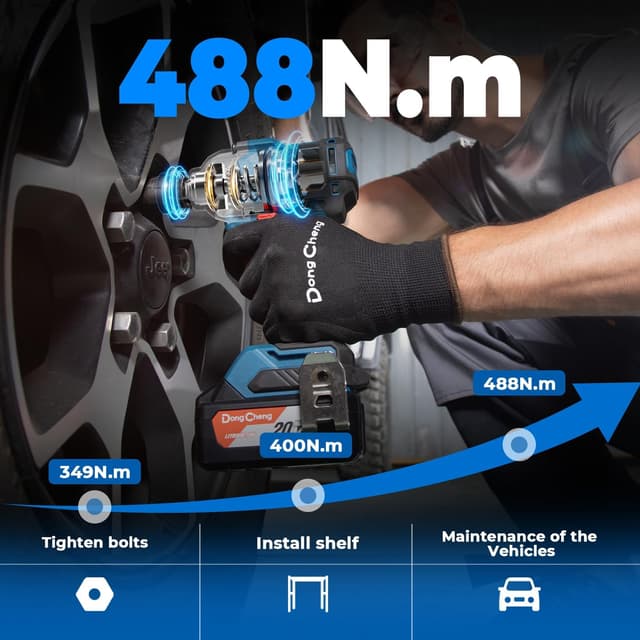 Detalle de Dong Cheng 20V Brushless Impact Wrench (Max 488Nm / 360 ft-lbs) with 3-Speed Control – 1/2 inch Kit