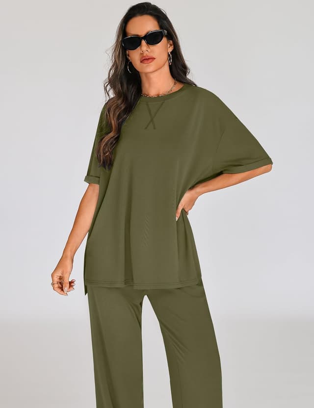 Thumbnail 6 de Totatuit Two-Piece Lounge Set for Women: Short-Sleeve Oversized Tracksuit (Travel & Summer Wear)