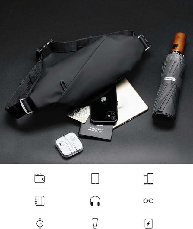 Detalle 1 de TODREMOU Bauchtasche für Herren & Damen – große wasserdichte Sport- und Reise-Bauchtasche aus PU