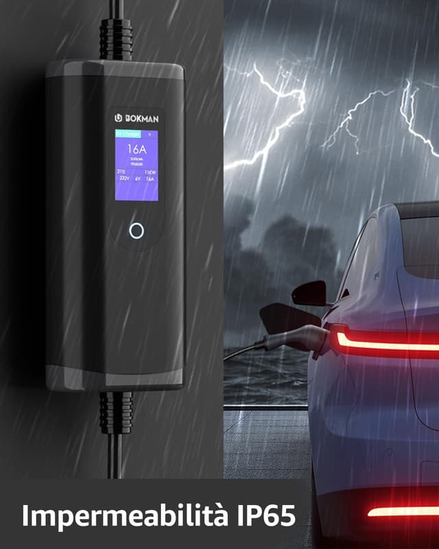 Detalle 2 de bokman Cavo di ricarica auto elettrica Tipo 2 (CEE 3 pin) 10 metri, 6-32A, 7,4kW, IP65