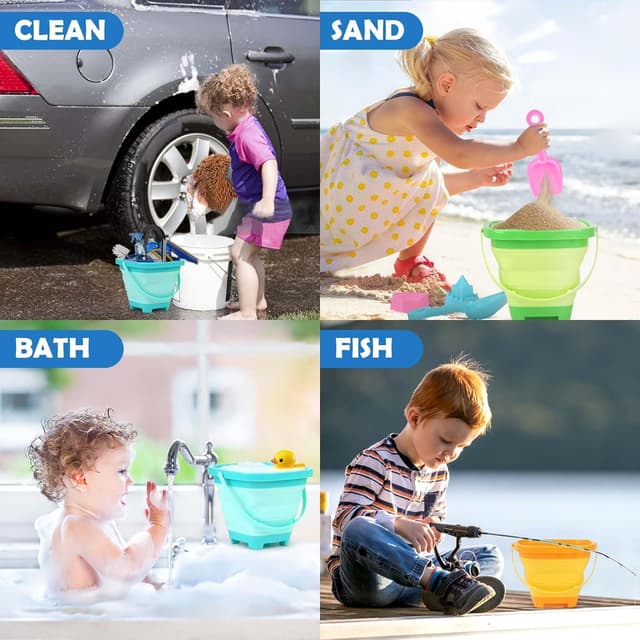 Detalle de Dreamon Beach Toys for Kids (3–10) – 30-Piece Collapsible Sand Toys Set with 3 Buckets, Molds & Mesh Storage Bags