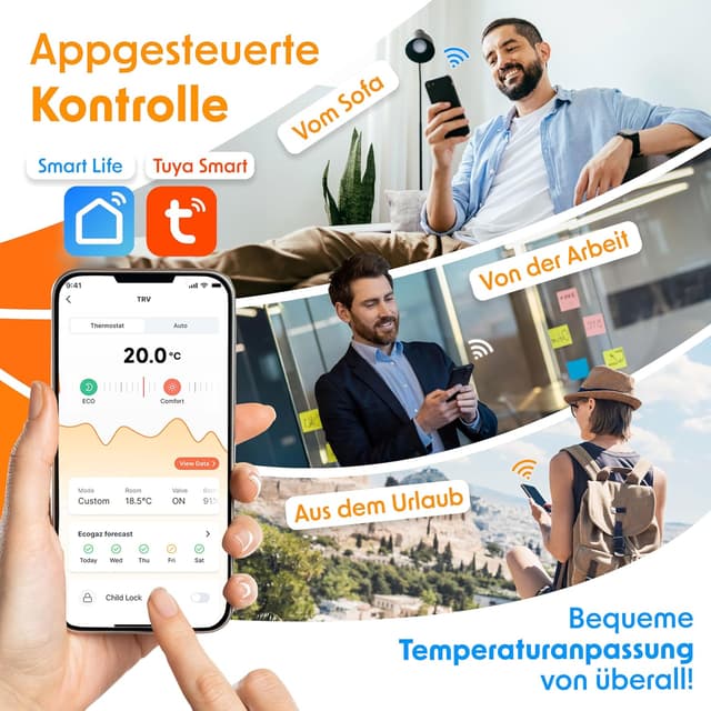 Detalle de KESSER® WLAN Heizkörperthermostat WiFi mit App, Alexa & Google Assistant – mit 6 Ventil-Adaptern