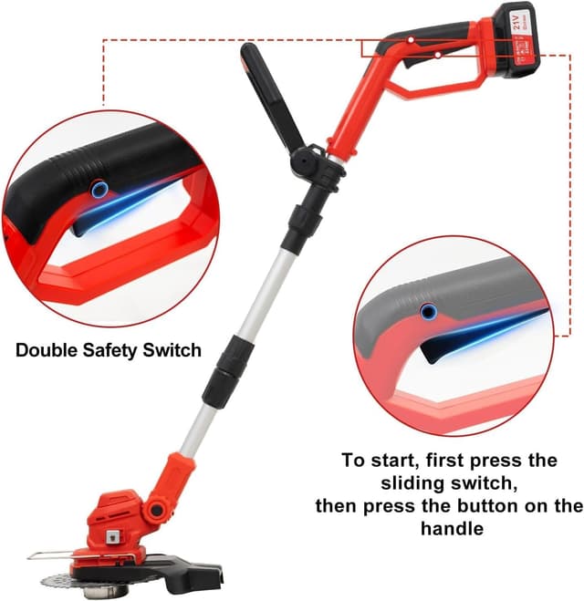 Detalle de OUTIGO Rasaerba/Decespugliatore elettrico a batteria a 21 V con asta telescopica e 3 lame