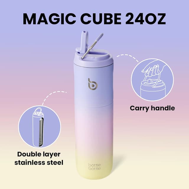 Detalle 2 de Bottle Bottle 700ml Stainless Steel Water Bottle with Straw, Leak-proof Lid & Handle (Purple/Pink/Yellow)