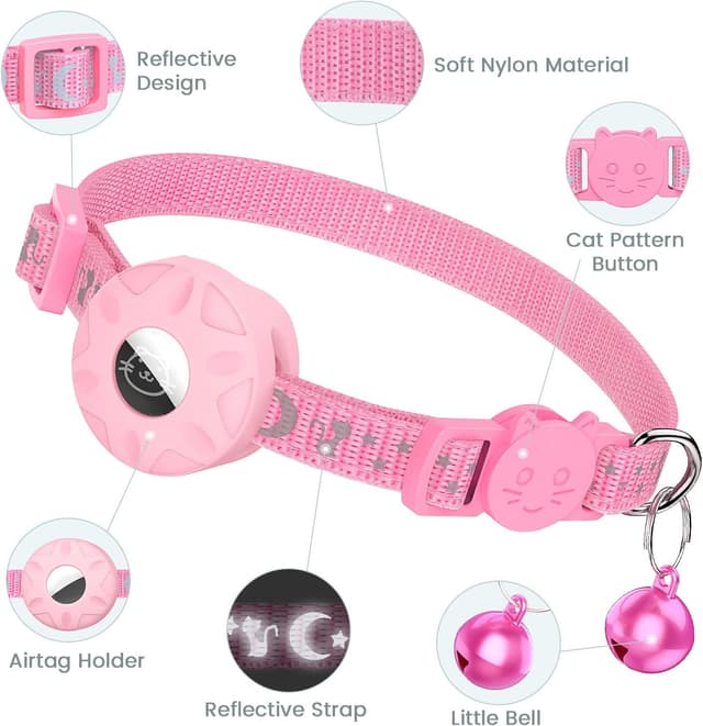 Detalle de Reflective cat collar with AirTag holder