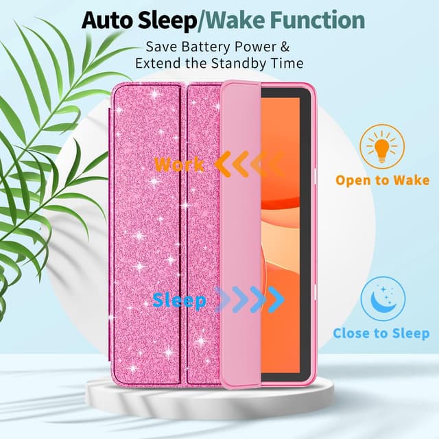Detalle de Mansiruyi Trifold Smart Case for 10.1-inch Tablets (Glitter Pink) with Auto Sleep/Wake