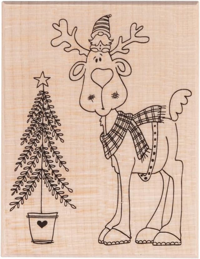 Detalle de Rayher Holzstempel „Wichtel im Glück“ (29256000), 7 x 9 cm für weihnachtliche Karten, Anhänger & mehr