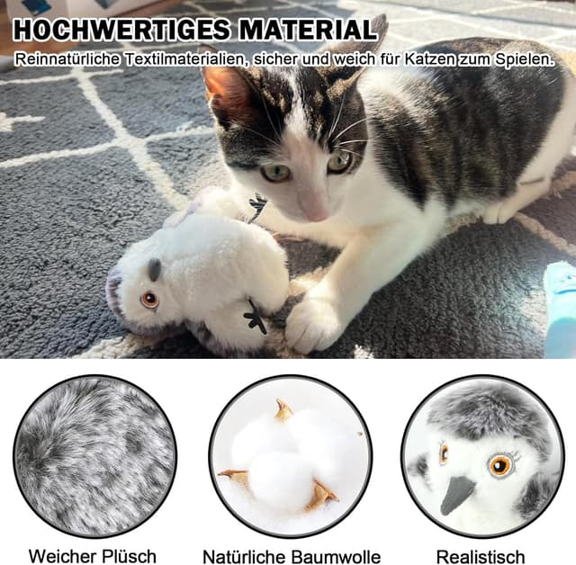 Detalle de Nepfaivy interaktives Katzenspielzeug Vogel – automatisch mit Berührungssensor, Katzenminze & USB-Akku