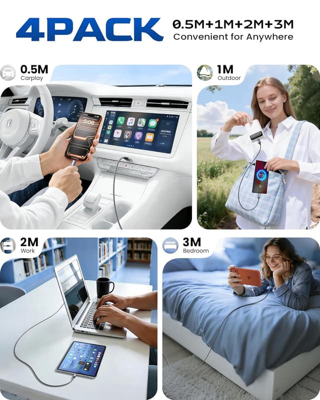 Detalle de RAVIAD Cavo USB Type-C 4 pezzi 3A