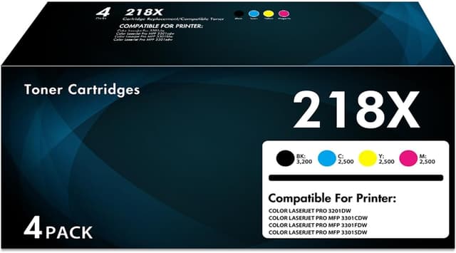 Detalle de Fireink 218X Compatible Toner Cartridges 4-Pack (with Chip) for HP 218A / LaserJet Pro 3201dw & MFP 3301 Series