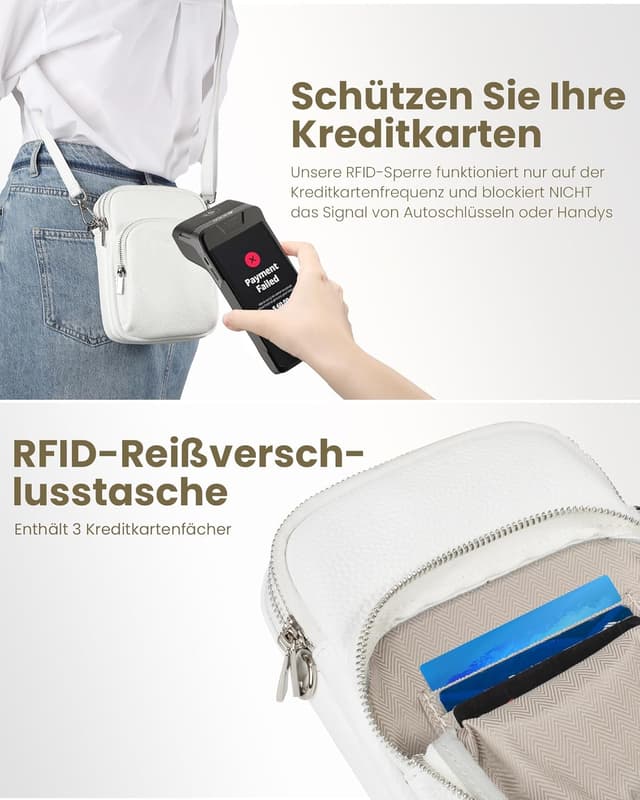 Detalle de befen Echtleder Handytasche zum Unhängen für Damen mit RFID-Blockierung und Kartenfächern