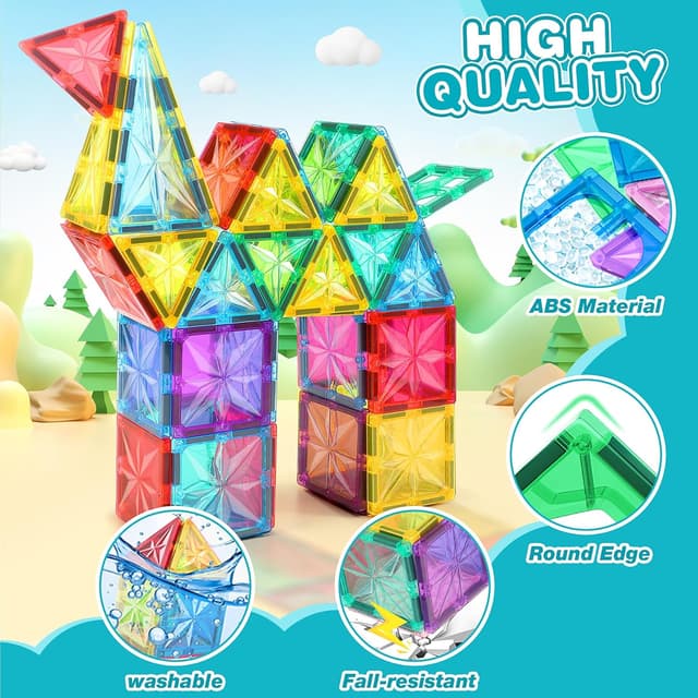 Detalle de Lovchil 61-piece Magnetic Tiles STEM Building Blocks Set for Preschoolers