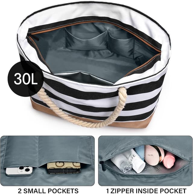 Detalle de oscaurt Strandtasche Tote Bag mit Reißverschluss – große wasserdichte Shopper für Bad, Reise & Alltag