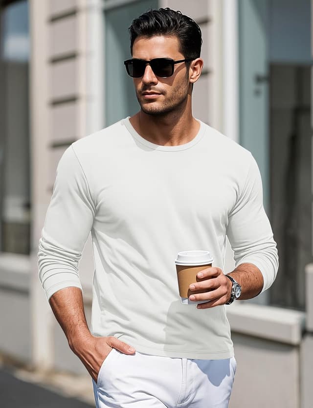 Detalle 2 de MAGCOMSEN Langarmshirt Herren aus Baumwolle – Longshirt mit Rundhals, Longsleeve für Freizeit und Alltag