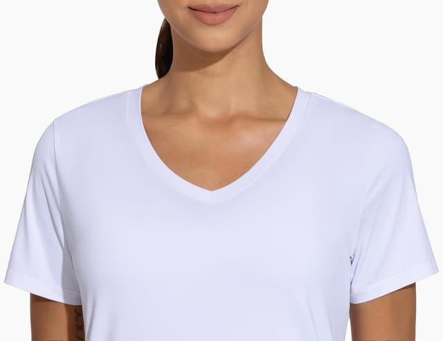 Detalle de THE GYM PEOPLE Camicie da allenamento da donna con scollo a V e maniche corte traspiranti (base per yoga)