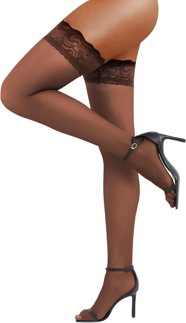 Detalle 2 de RSLOVE Women Anti-Skid Silicone Lace Thigh High Stockings