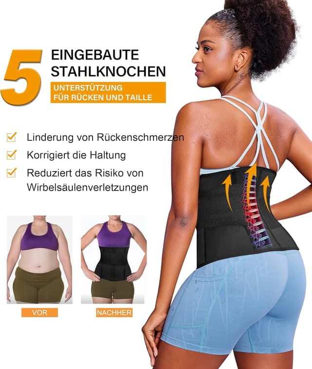 Detalle de Junlan Waist Trainer da donna con chiusura lampo e supporto posteriore per sudorazione