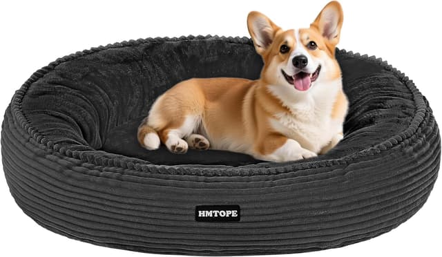 Detalle de HMTOPE Hundebett rund Ø 70 cm (Dunkelgrau) – waschbares Katzen- und Hundekissen mit rutschfester Unterseite