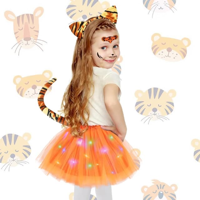 Detalle 2 de AOOWU Ensemble de costume lumineux tigre (6 pièces) avec jupe LED pour enfant