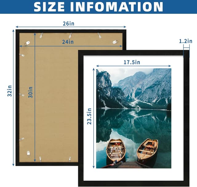 Detalle de Hongkee 24x30 Frame Set of 2 in Rustic Black Wood Style (HD Plexiglass) for 24x30 Posters or 18x24 Photos with Mat